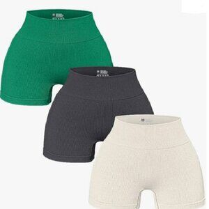 Women's 3 Piece Yoga Ribbed Seamless Workout High Waist Athletic Size Small